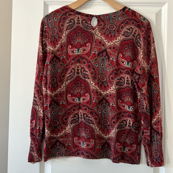 Talbot's Petites Paisley Print Merino Wool Pullover Lightweight Sweater w Cuffs - Picture 9 of 10